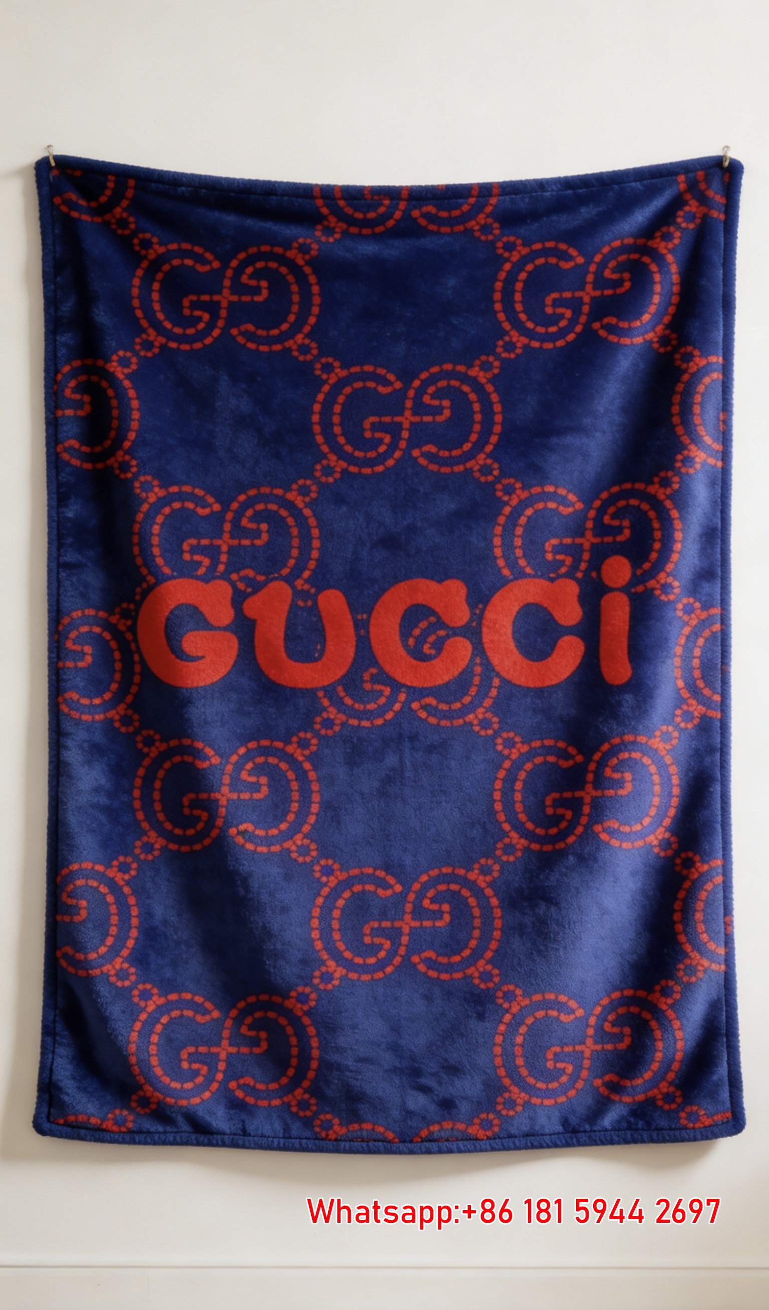 Vintage Blue & Red GG Monogram Flannel Blanket throw blanket IMG_2650